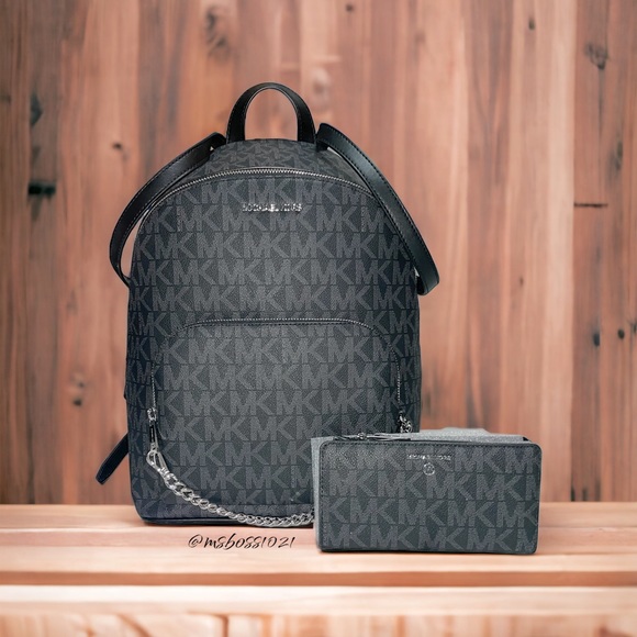 Michael Kors Jet Set Backpack W/Chain + Wallet in Black BRAND NEW WITH TAGS - Picture 1 of 8